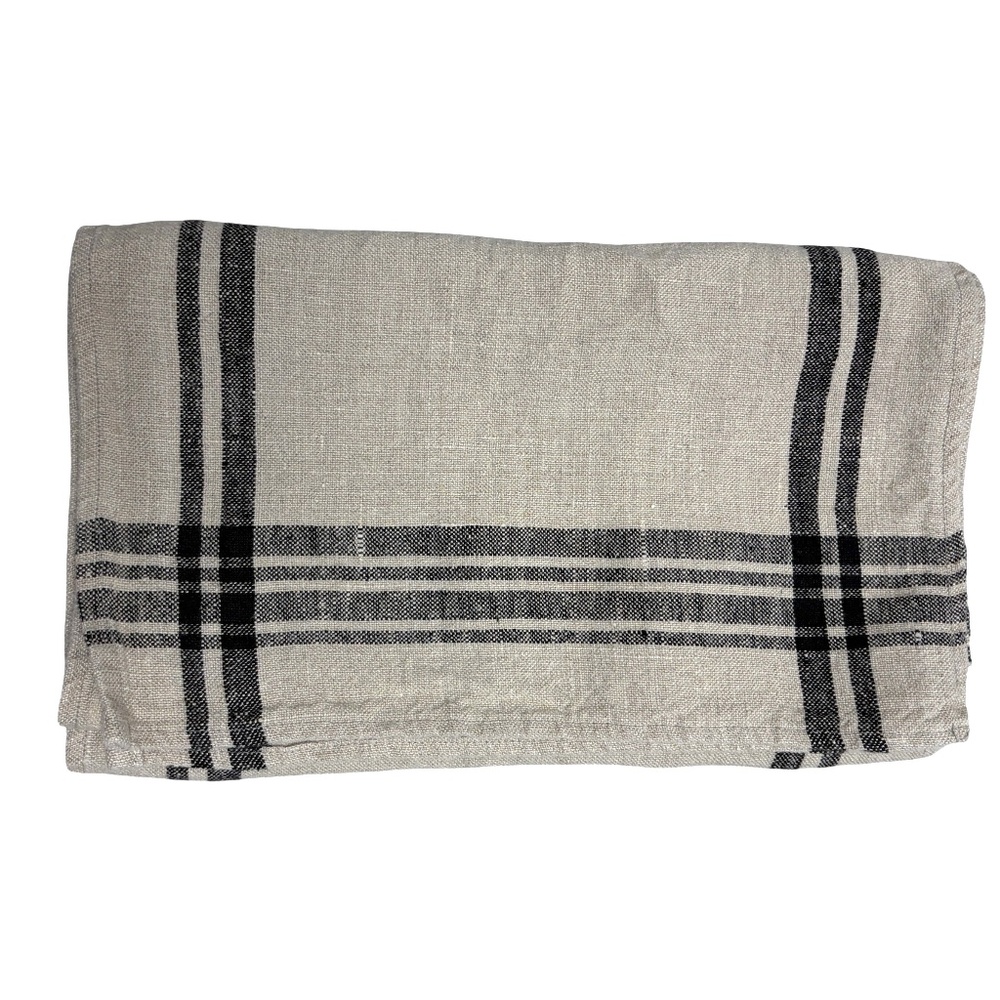 table runner RACHEL ASHWELL THE PRAIRIE linen 13.5x65 beige black NWOT cottage